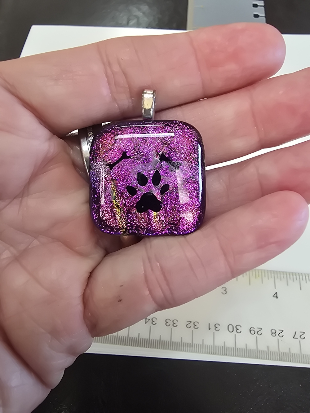 Purple Paw Print Glass Pendant Necklace - Pets Small Pets Accessory